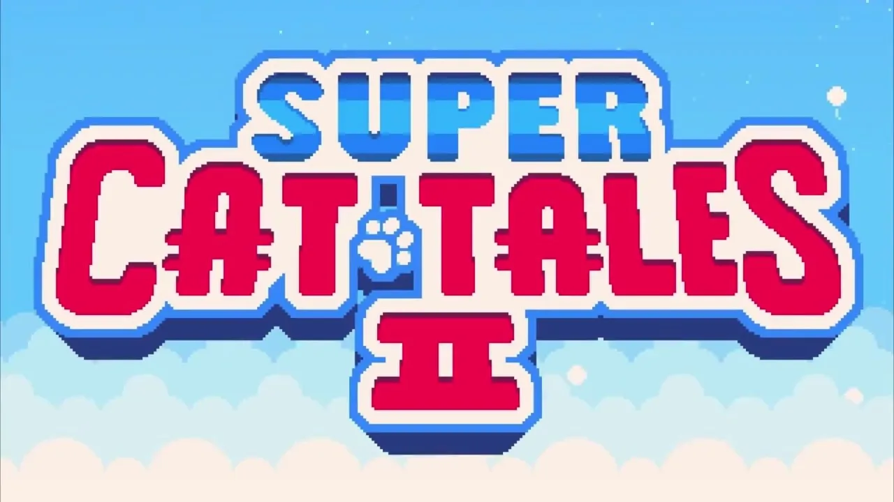 Scena di gioco colorata di Super Cat Tales 2 con gatti che saltano tra le piattaforme